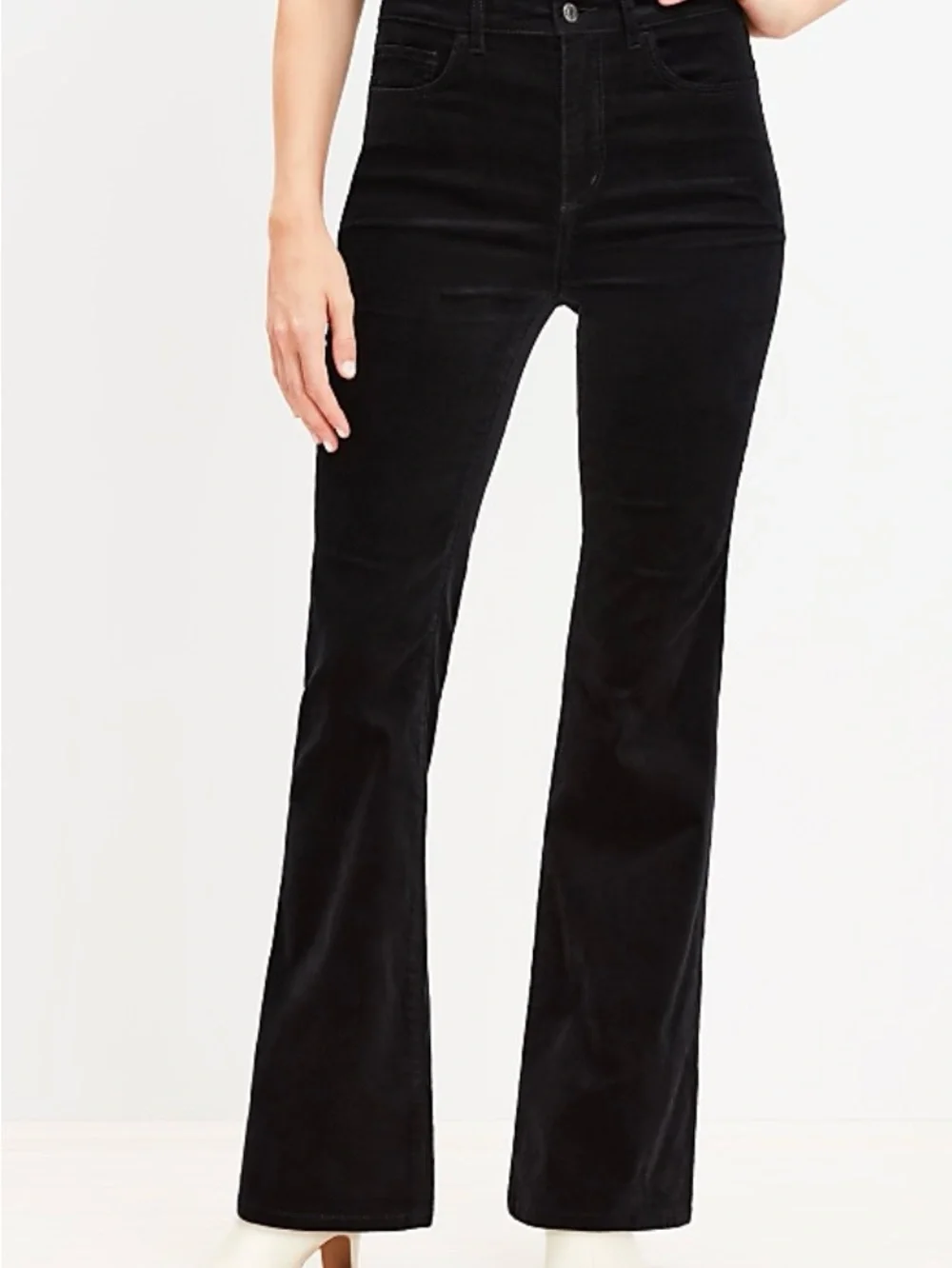 LOFT Petite Slim Flare Pants – Stretch Velvet – Black – Size 24P / 00 – NWT